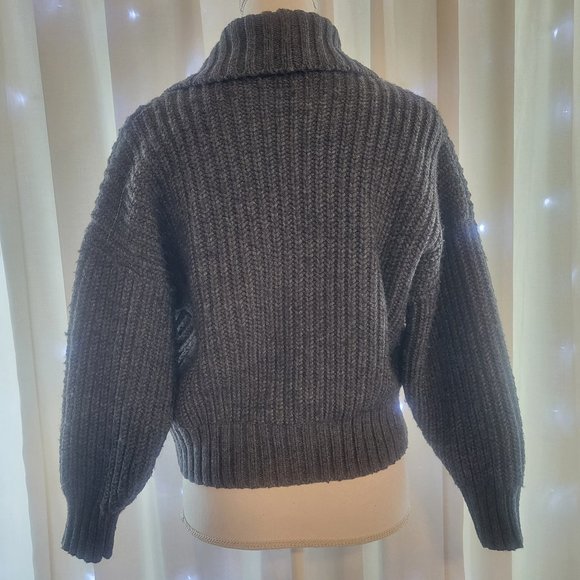 Anthropologie Deep V Cardigan Sweater Button Gray Carbon Oversized Chunky Knit - Picture 3 of 12